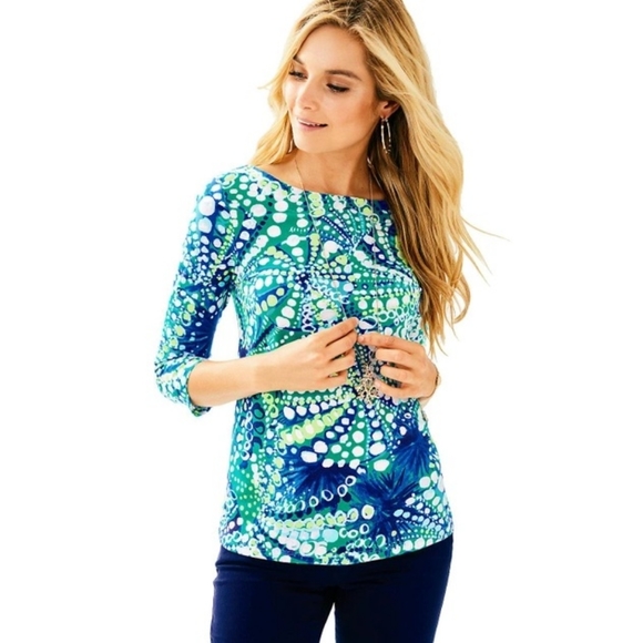 LILLY PULITZER Waverly Top Bright Navy A Jungle In Here Small LNC - Picture 11 of 11